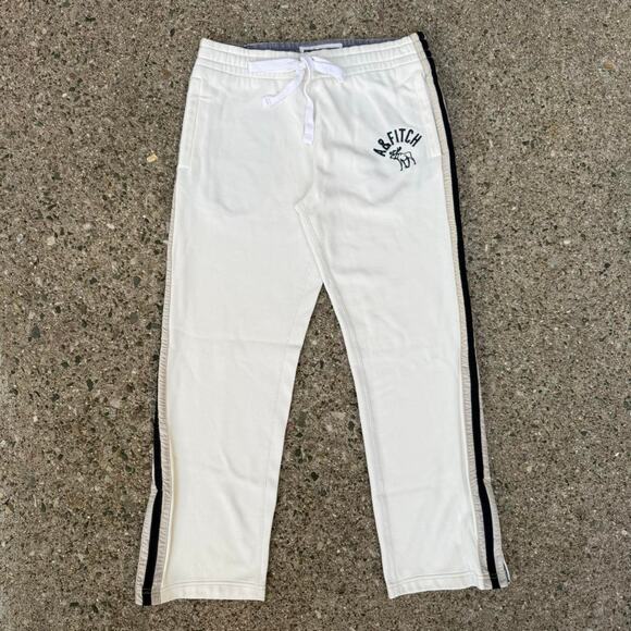 Vintage Y2K Abercrombie & Fitch White And Navy Strips Embroidered Sweatpants - Picture 1 of 8